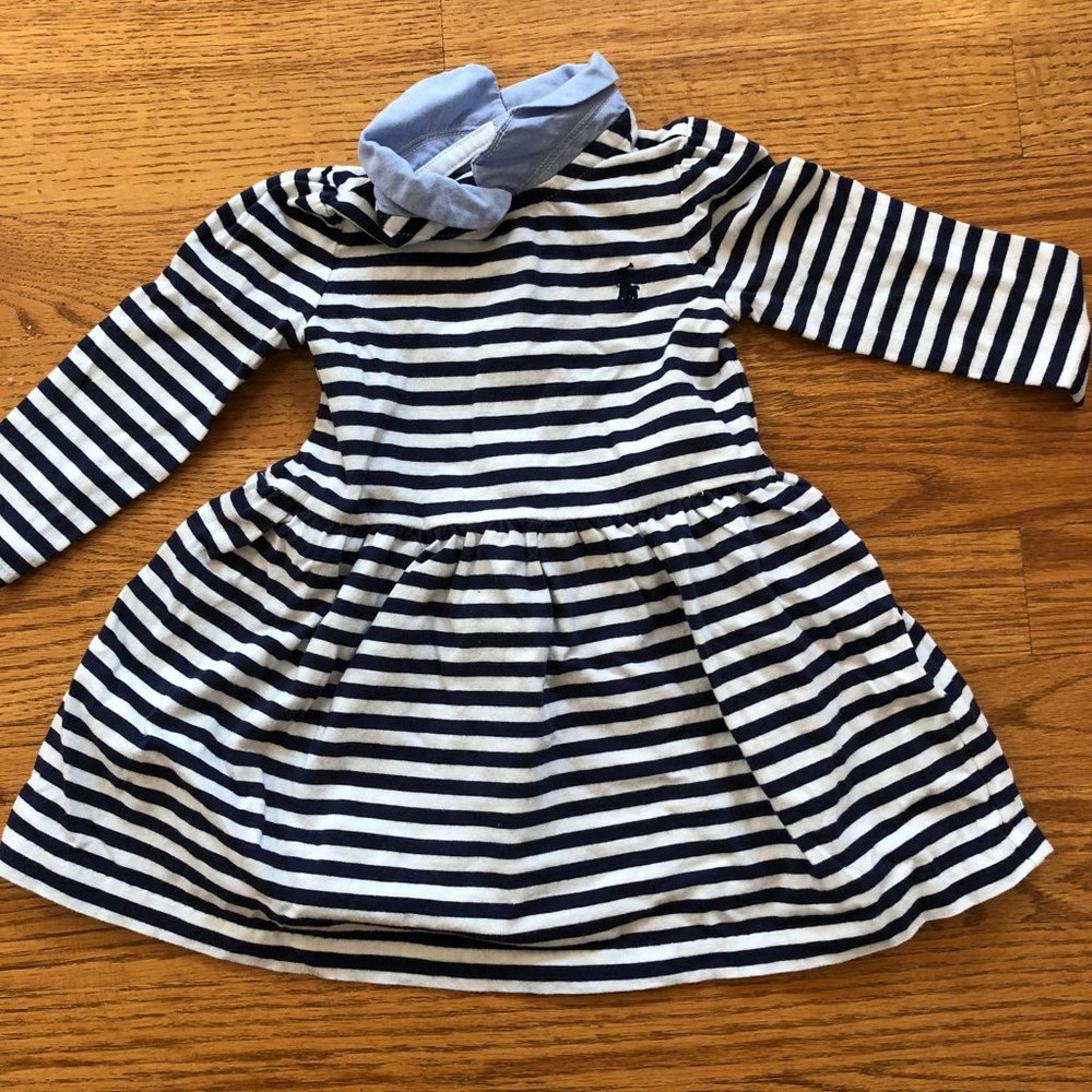 EUC Ralph Lauren navy/white striped dress in 6m